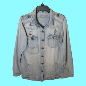 Vanilla Star 90’s Grunge Distressed Light Wash Full-Length Denim Jacket Size M